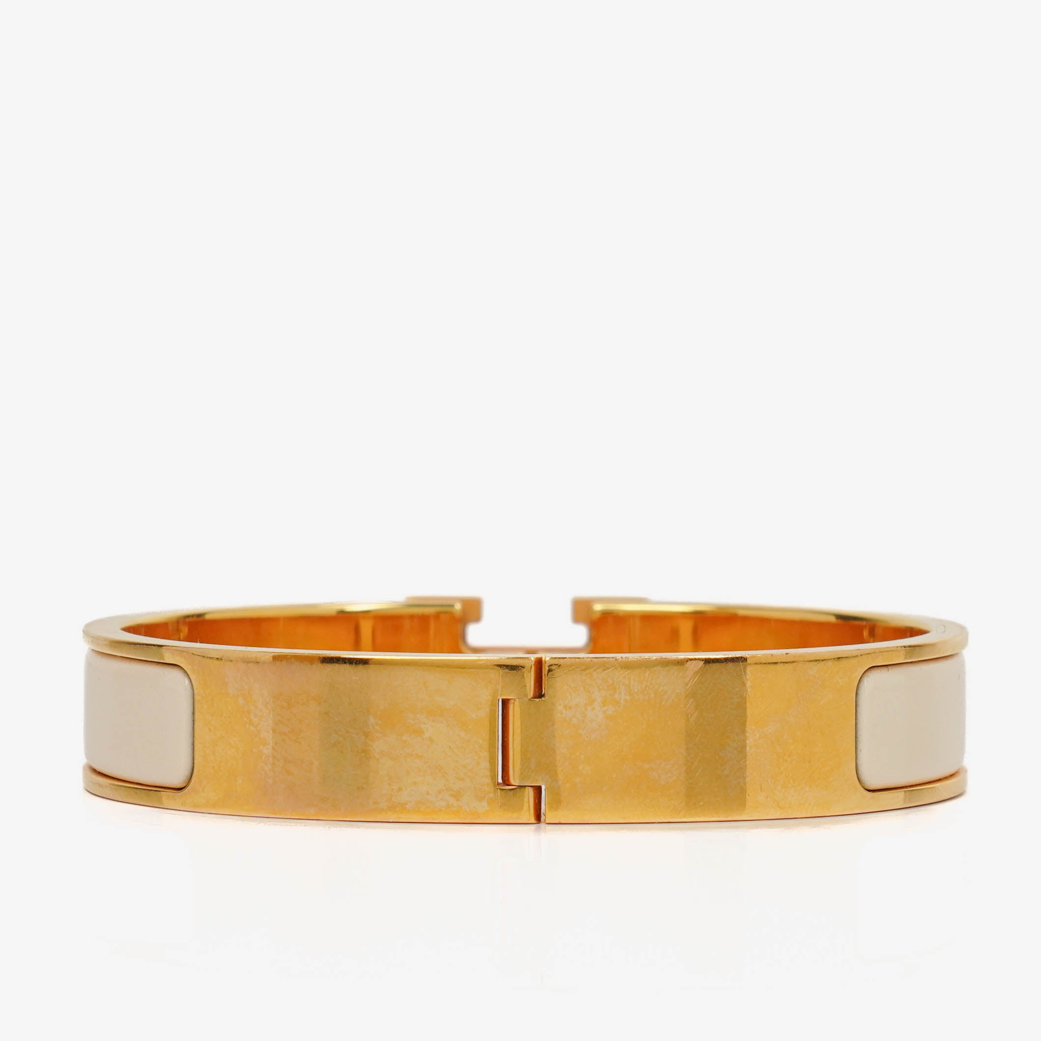 Hermes White Enamel Narrow Clic Clac H Bracelet PM