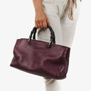 Gucci Purple Pebbled Calfskin Medium Bamboo Shopper Tote Bag