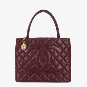 Chanel Burgundy Quilted Caviar Leather Medallion Tote Bag