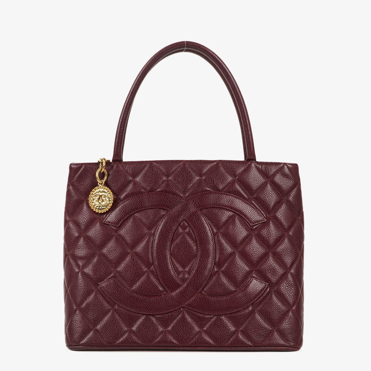Chanel Burgundy Quilted Caviar Leather Medallion Tote Bag