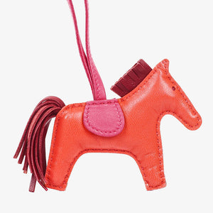 Hermes Rodeo Horse PM Grigri Bag Charm In Rouge Indien, Rubis, Rose Mexico Milo Lambskin