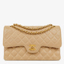 Chanel Vintage Medium Classic Double Flap Bag Beige Quilted Lambskin 24K Gold-Plated Hardware
