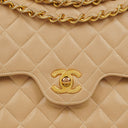 Chanel Vintage Medium Classic Double Flap Bag Beige Quilted Lambskin 24K Gold-Plated Hardware