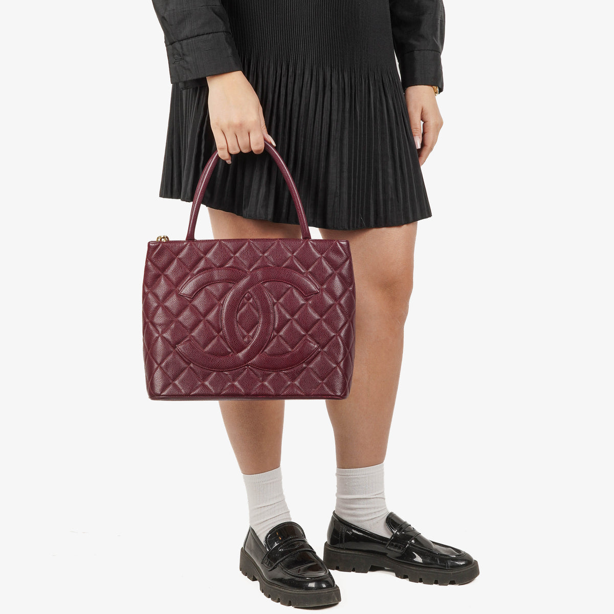 Chanel Burgundy Quilted Caviar Leather Medallion Tote Bag