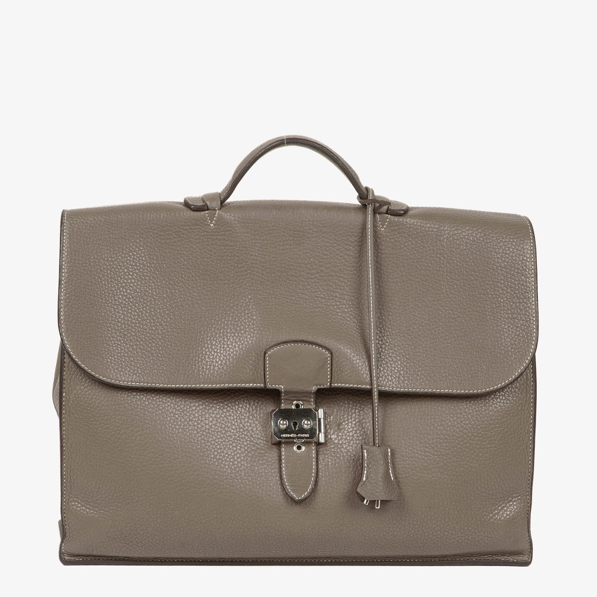 Hermes Sac a Depeches Gris Tourterelle Clemence Leather Palladium Plated 38cm Briefcase Bag
