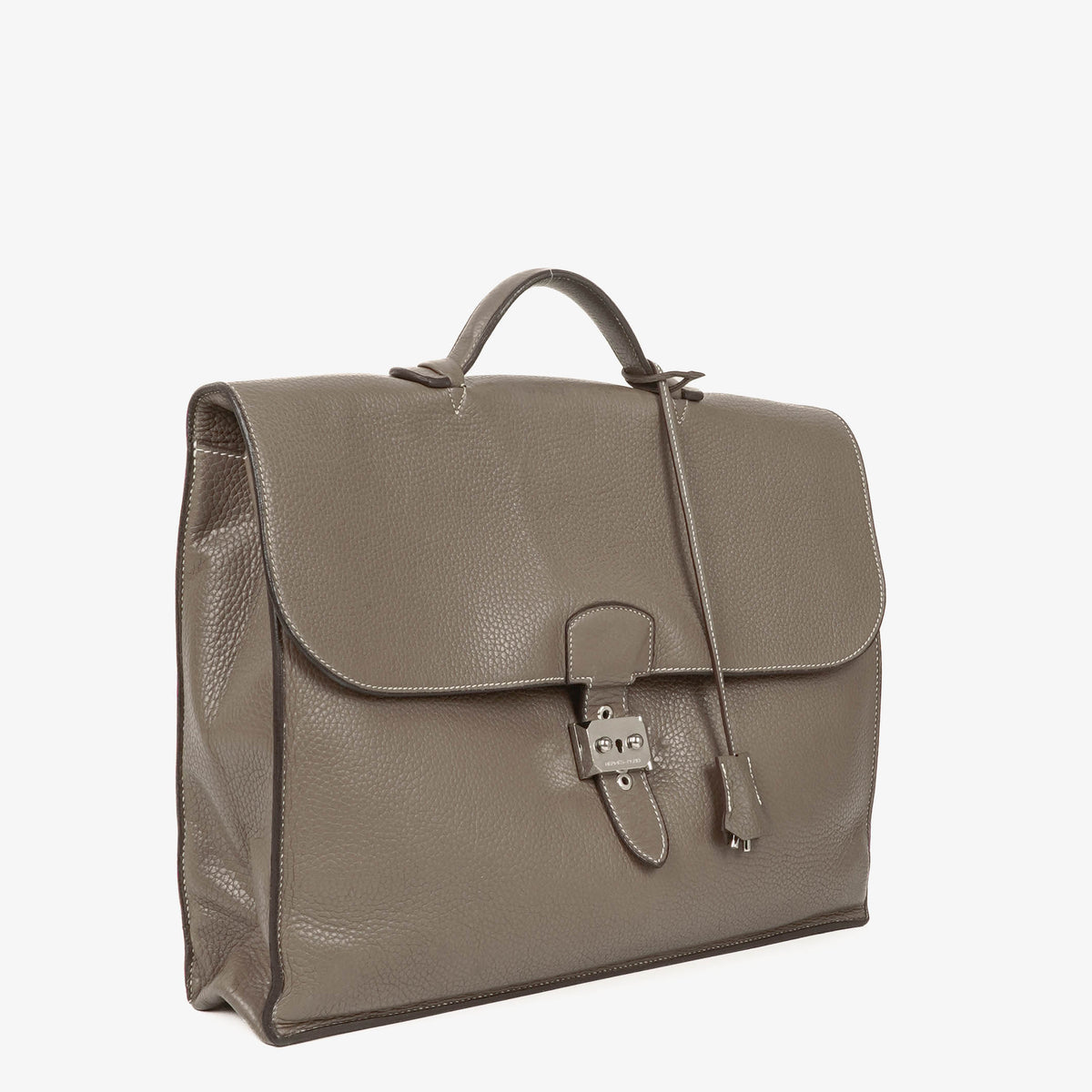 Hermes Sac a Depeches Gris Tourterelle Clemence Leather Palladium Plated 38cm Briefcase Bag