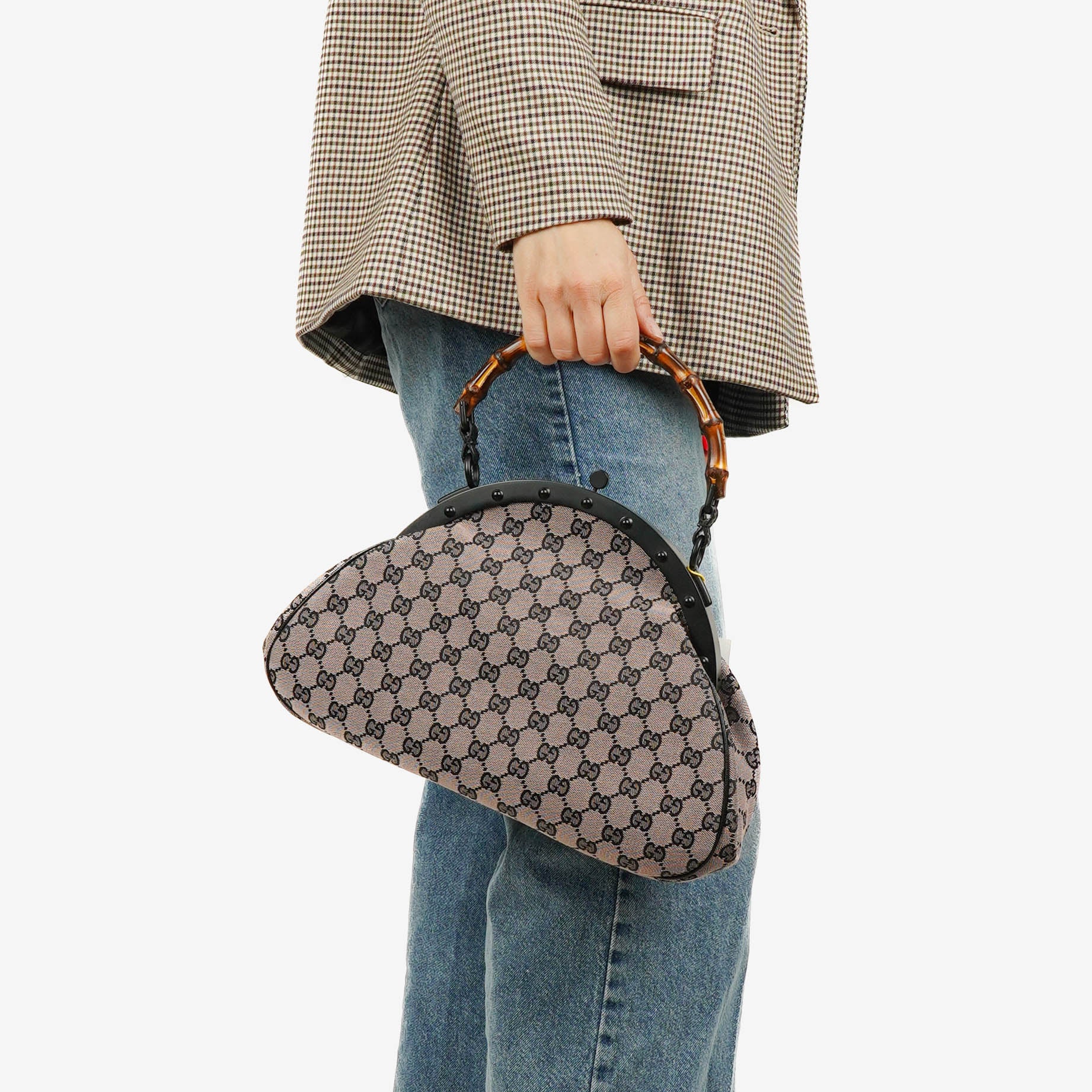 Gucci Bambbo Top Handle Frame GG Canvas Bag