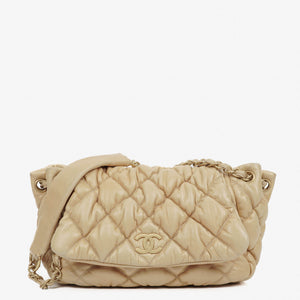 Chanel Beige Lambskin Bubble Quilt Accordion Flap Bag