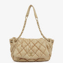 Chanel Beige Lambskin Bubble Quilt Accordion Flap Bag