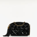 Chanel Vintage Small Camera Tassel Bag In Black Quilted Patent Leather