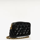 Chanel Vintage Small Camera Tassel Bag In Black Quilted Patent Leather