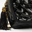 Chanel Vintage Small Camera Tassel Bag In Black Quilted Patent Leather