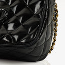 Chanel Vintage Small Camera Tassel Bag In Black Quilted Patent Leather