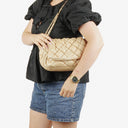 Chanel Beige Lambskin Bubble Quilt Accordion Flap Bag