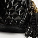 Chanel Vintage Small Camera Tassel Bag In Black Quilted Patent Leather
