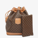 Celine Vintage Macadam Brown Drawstring Bucket Bag