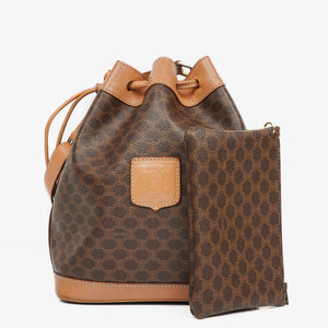 Celine Vintage Macadam Brown Drawstring Bucket Bag