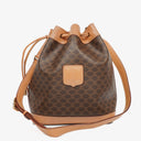 Celine Vintage Macadam Brown Drawstring Bucket Bag