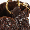 Gucci Brown Woven Leather Bamboo Top Handle Bag