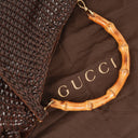 Gucci Brown Woven Leather Bamboo Top Handle Bag