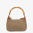 Gucci Bamboo Top Handle Beige GG Canvas Bag
