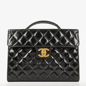 Chanel CC Maxi Logo Black Patent Leather Briefcase