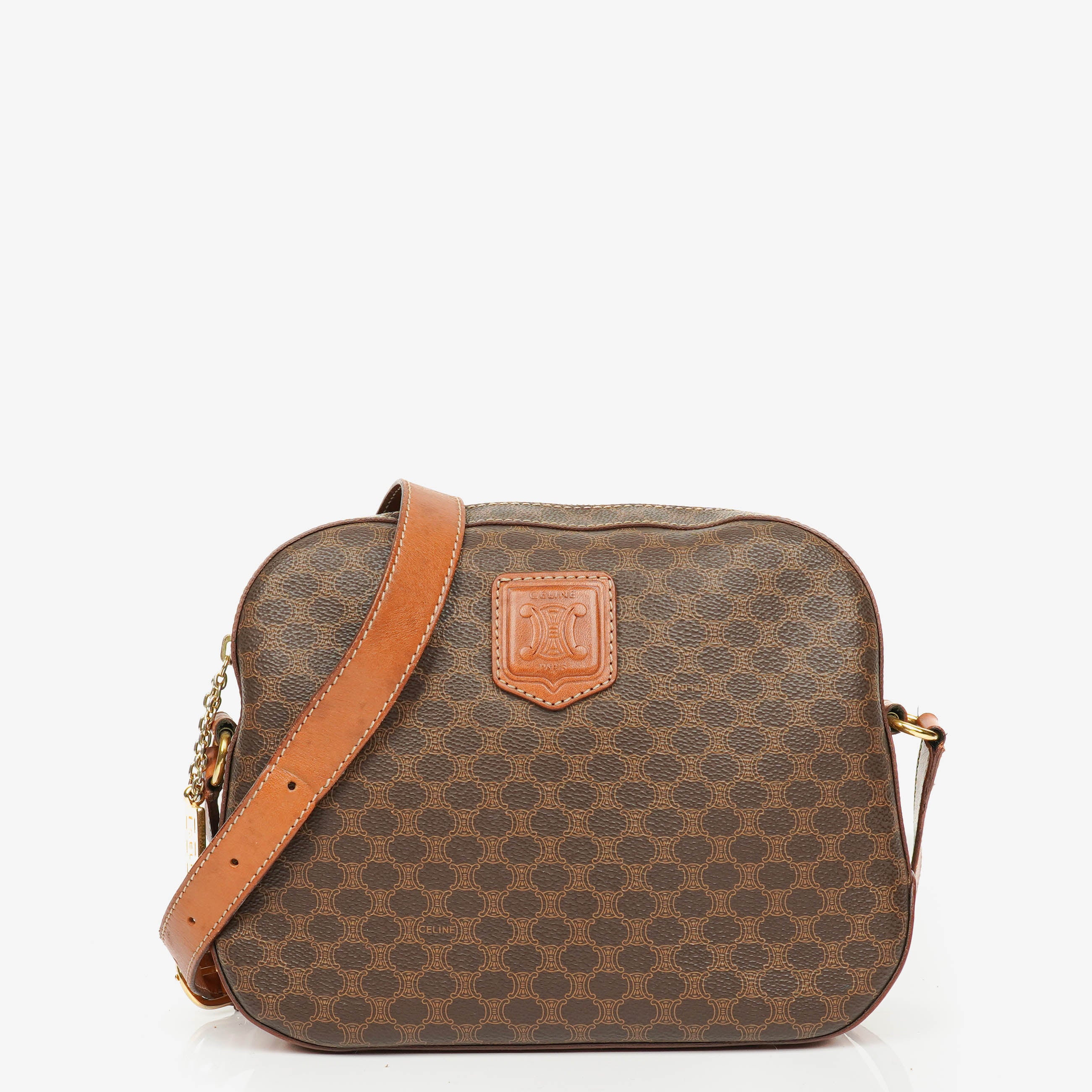 Celine Vintage Macadam Triomphe Brown Crossbody Bag