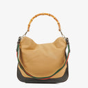 Gucci Bamboo Top Handle Beige Canvas Brown Lerahter Hobo Bag