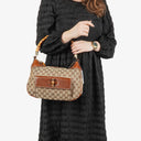 Gucci Bamboo Top Handle Beige GG Canvas Bag