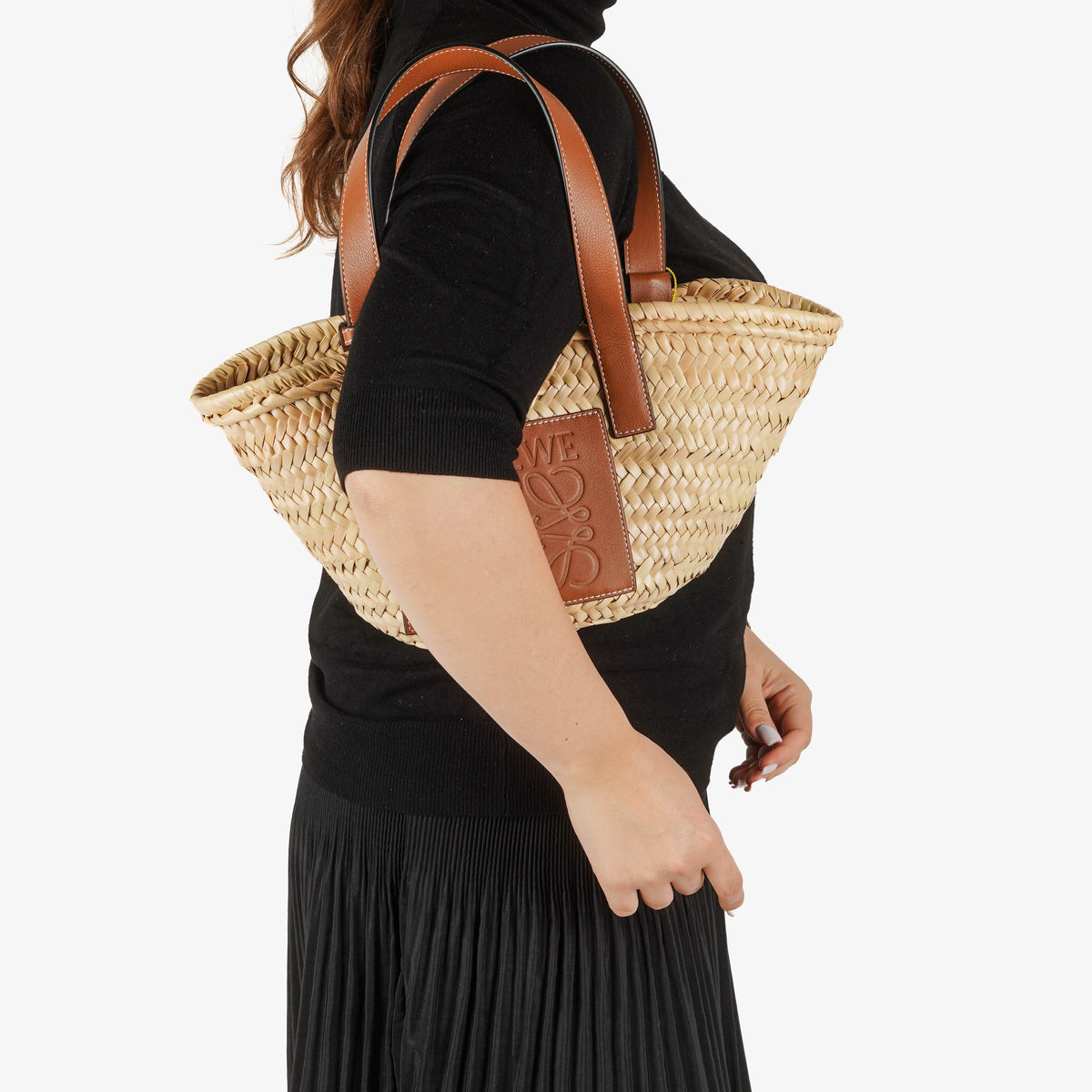 Loewe Neutral/Brown Raffia Basket Bag