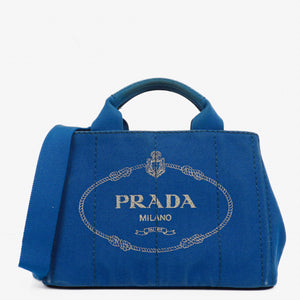 Prada Cobalto Canapa Logo Tote Bag
