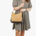 Gucci Bamboo Top Handle Beige Canvas Brown Lerahter Hobo Bag