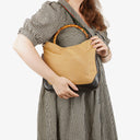 Gucci Bamboo Top Handle Beige Canvas Brown Lerahter Hobo Bag
