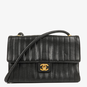 Chanel Vertical Quilted Black Leather Single Flap Bag With 24K Gold-Plated Hardware
