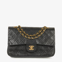 Chanel Vintage Classic Medium Double Flap Bag in Quilted Black Lambskin with 24-karat Gold-Plated Hardware
