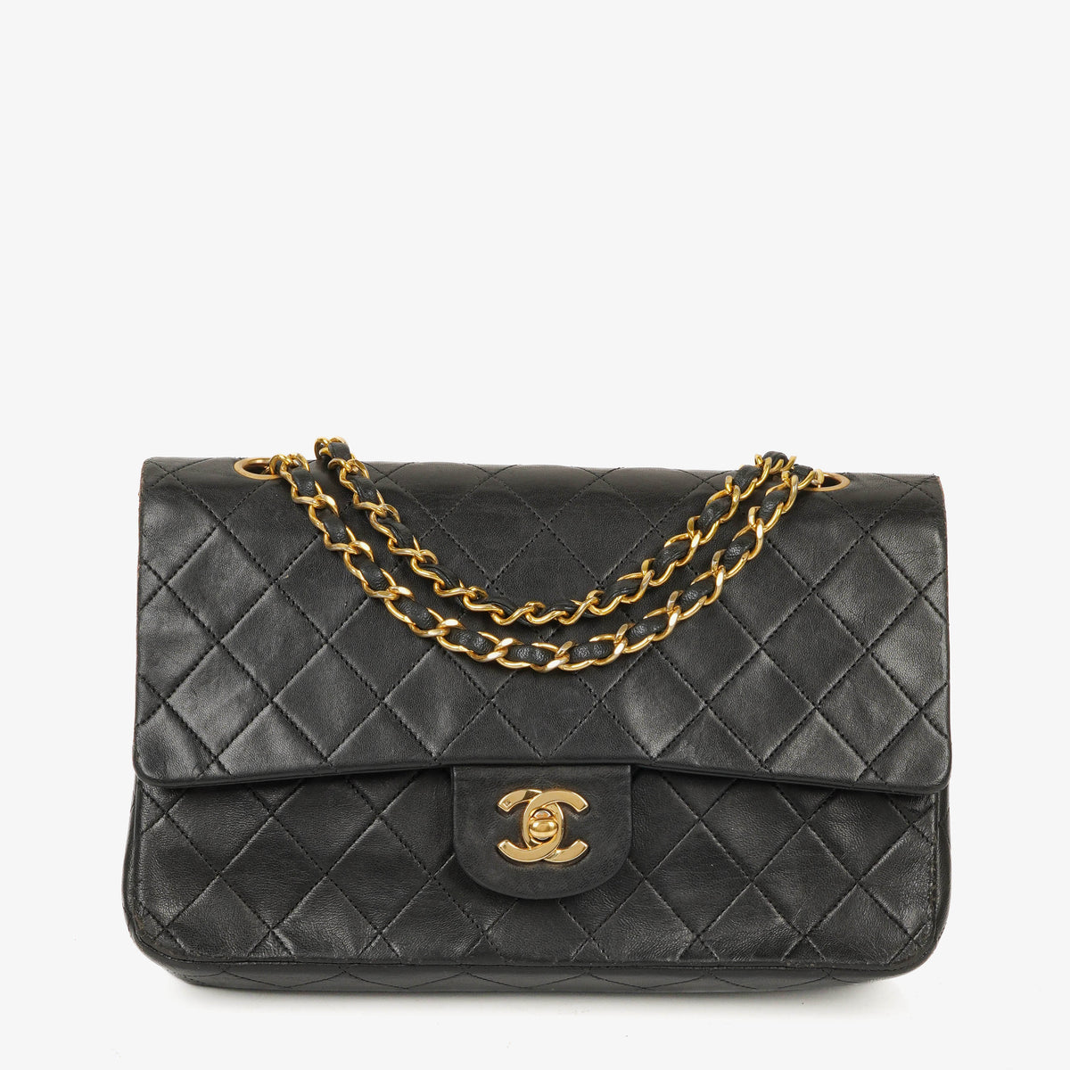Chanel Vintage Classic Medium Double Flap Bag in Quilted Black Lambskin with 24-karat Gold-Plated Hardware