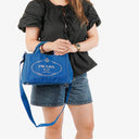 Prada Cobalto Canapa Logo Tote Bag