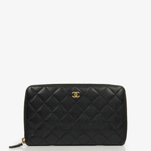 Chanel Black Caviar Quilted Classic Long Zipped Wallet