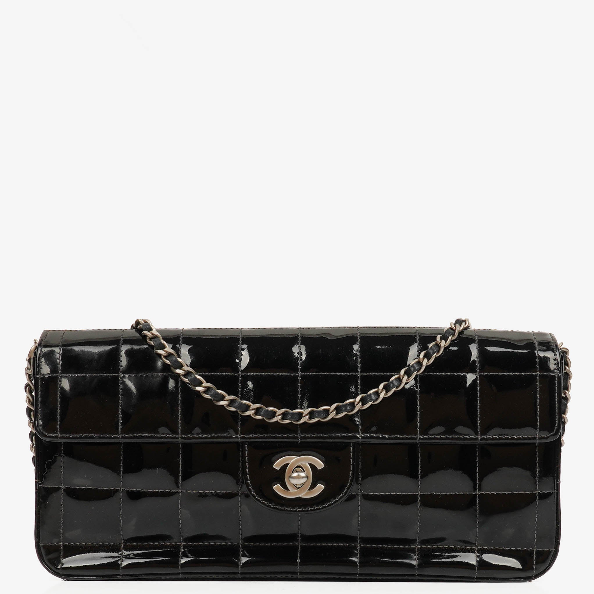 Chanel East West Black Patent Leather Chocolate Bar Flap Bag
