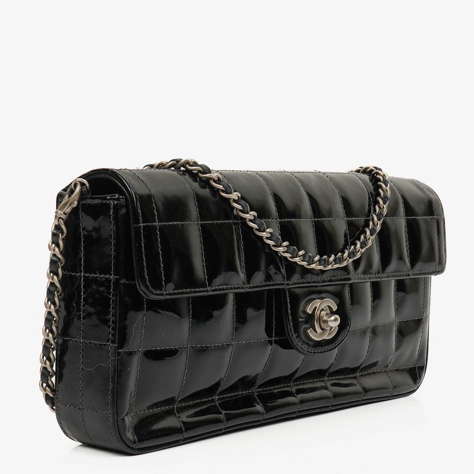 Chanel East West Black Patent Leather Chocolate Bar Flap Bag