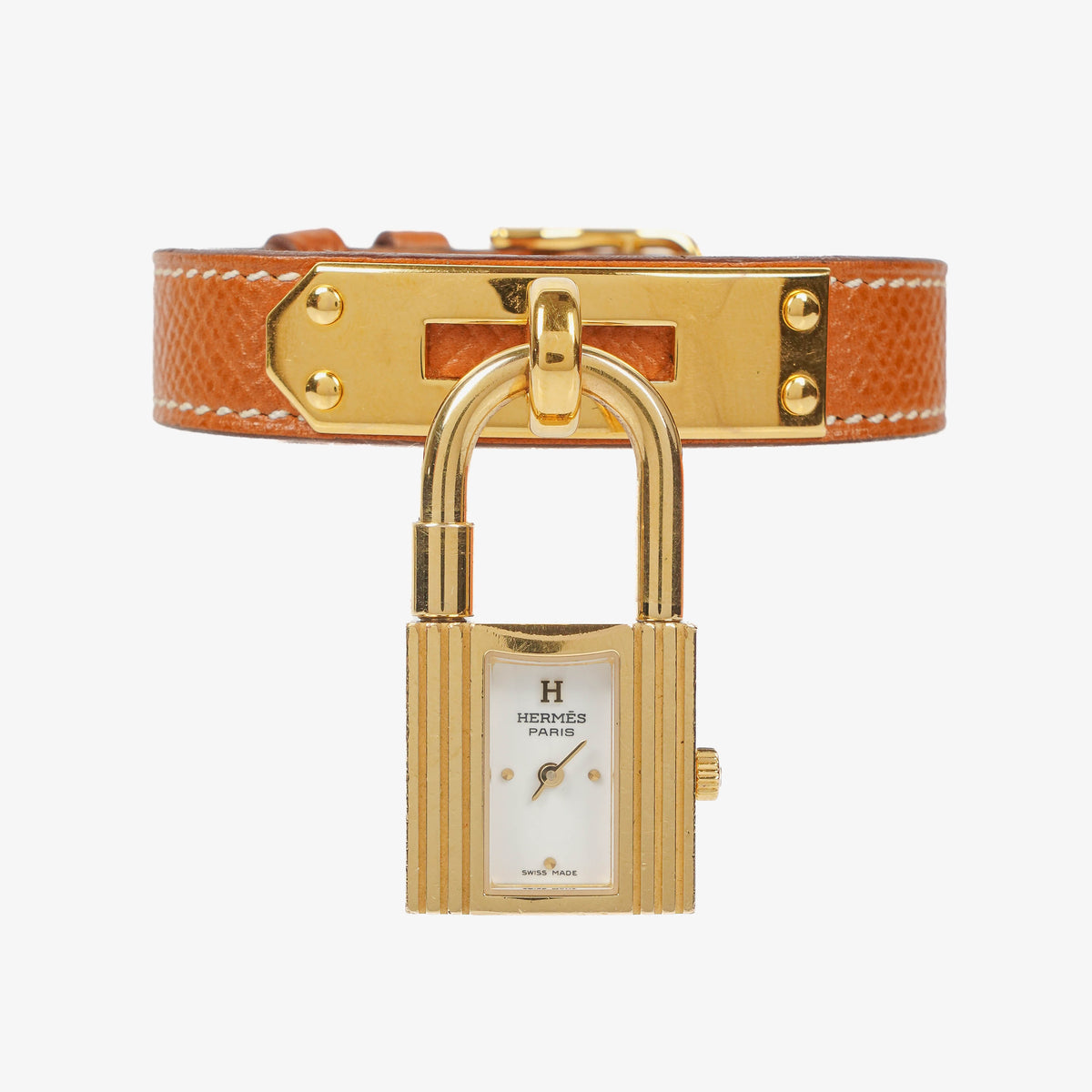 Hermes Kelly Brown Epsom Leather Gold Plated Watch
