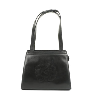 Chanel Black Leather Camellia Top Handle Bag