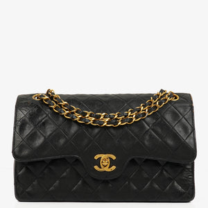 Chanel Vintage Classic Double Flap Bag in Quilted Black Lambskin with 24K Gold-Plated Hardware