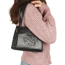 Chanel Black Leather Camellia Top Handle Bag