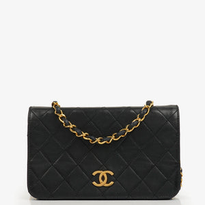 Chanel Mini Classic Black Quilted Lambskin Full Flap Wallet On Chain WOC With 24K Gold-Plated Hardware