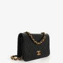 Chanel Mini Classic Black Quilted Lambskin Full Flap Wallet On Chain WOC With 24K Gold-Plated Hardware