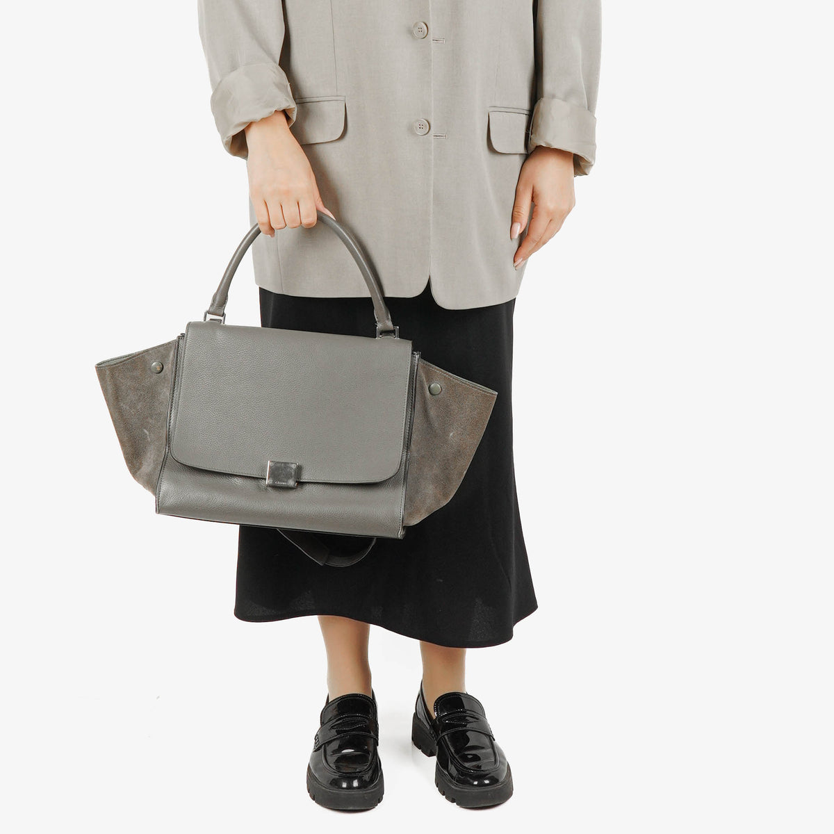Celine Grey Leather and Suede Trapeze Bag