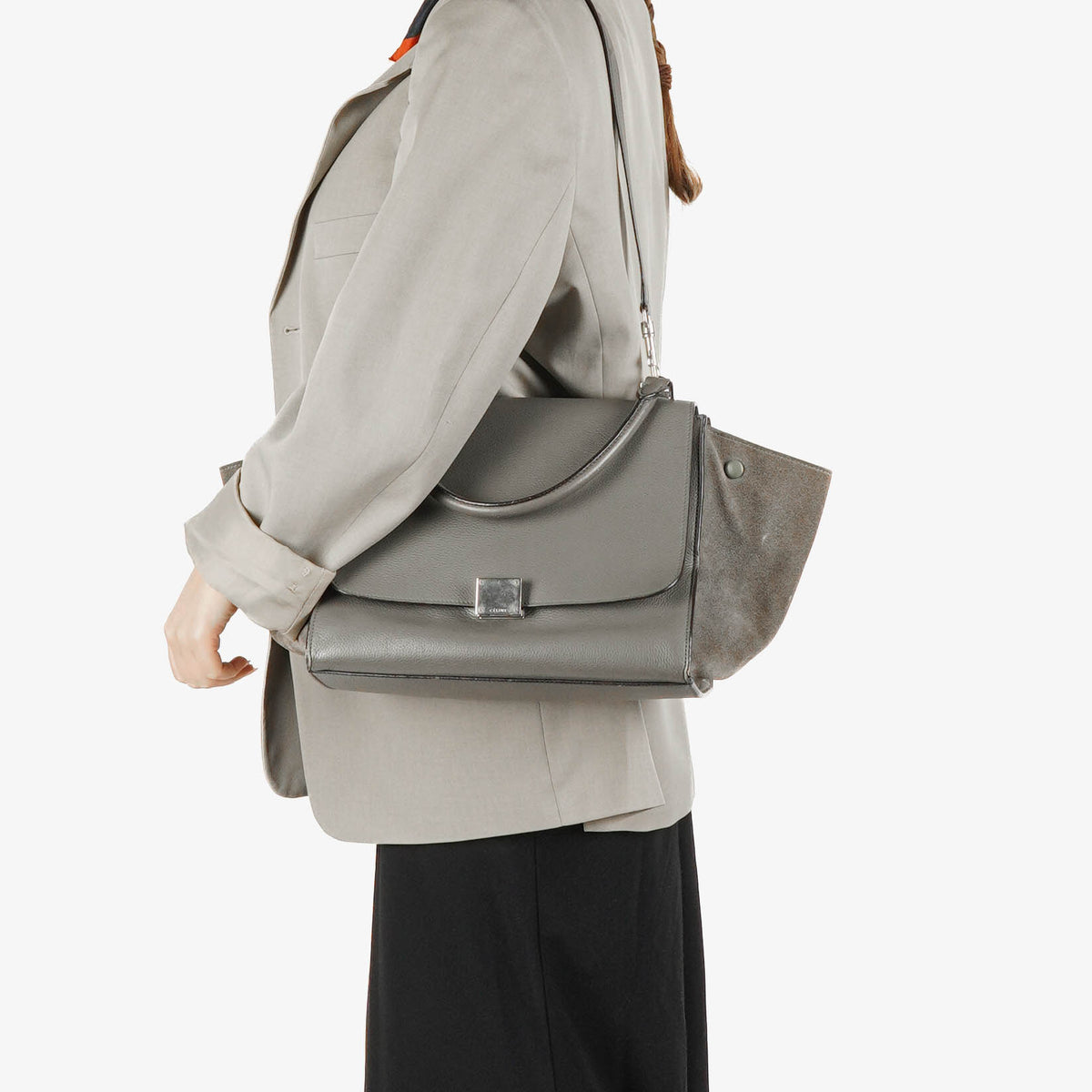 Celine Grey Leather and Suede Trapeze Bag