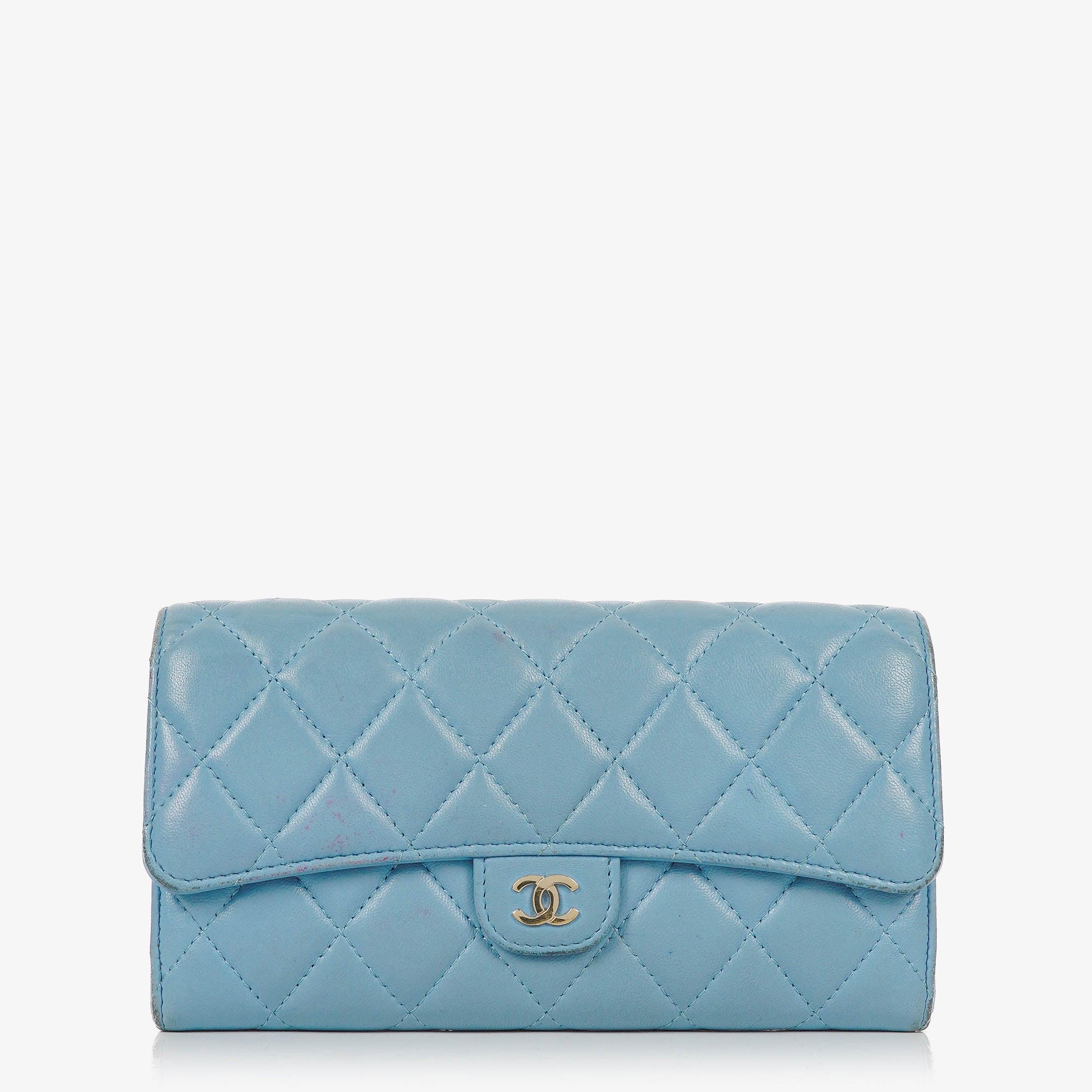 Chanel Large Quillted Lambskin Light Blue Flap Wallet