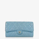 Chanel Large Quillted Lambskin Light Blue Flap Wallet